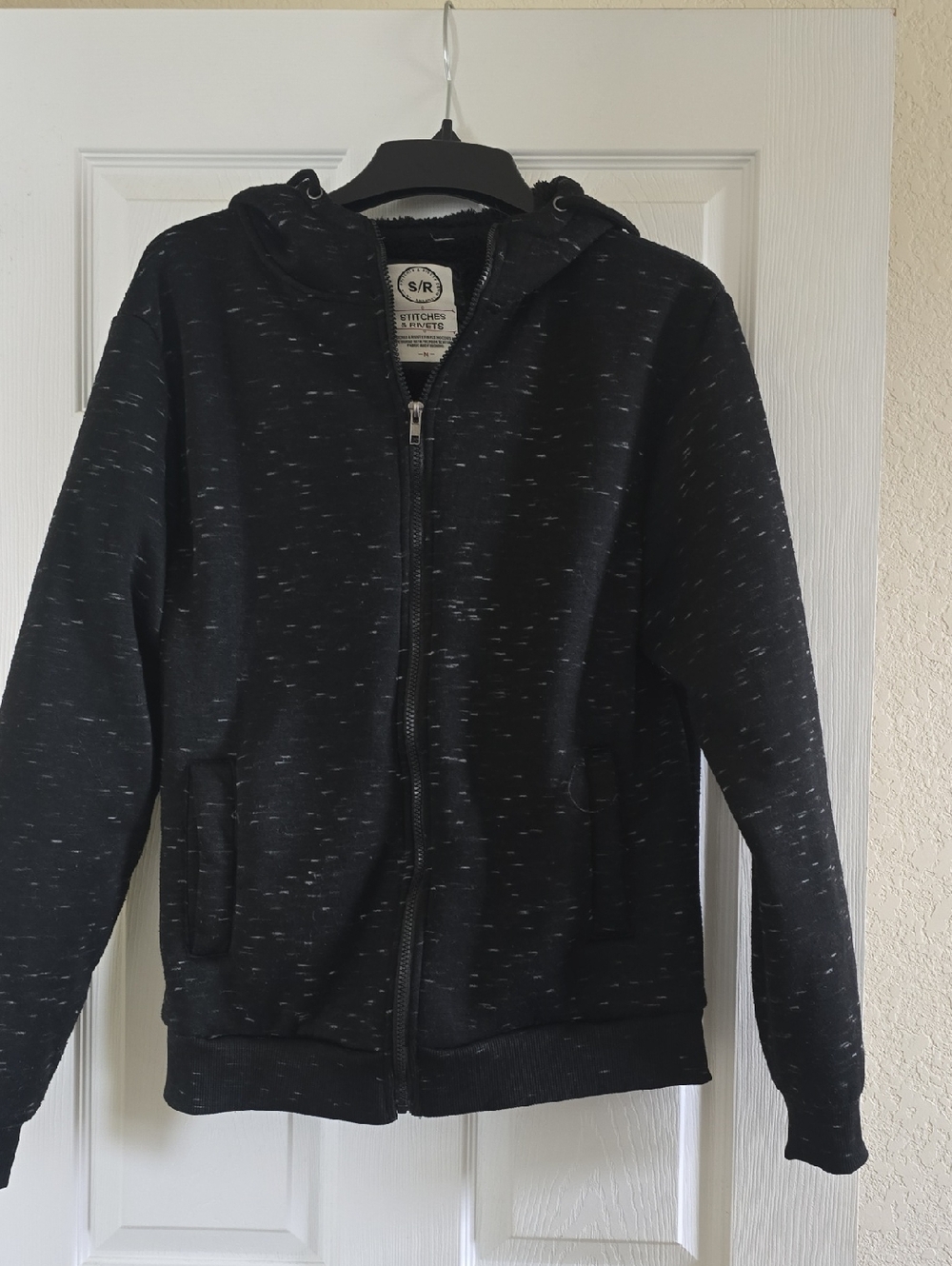 Men's Black Heather Zip-Up Hooded Sweater Jacket